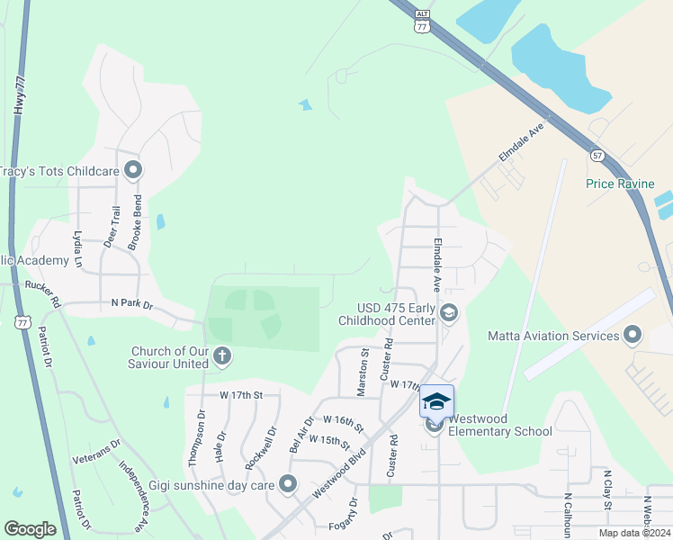 map of restaurants, bars, coffee shops, grocery stores, and more near 2204 Thompson Drive in Junction City