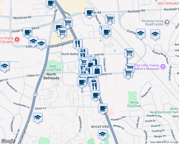 map of restaurants, bars, coffee shops, grocery stores, and more near in Rockville