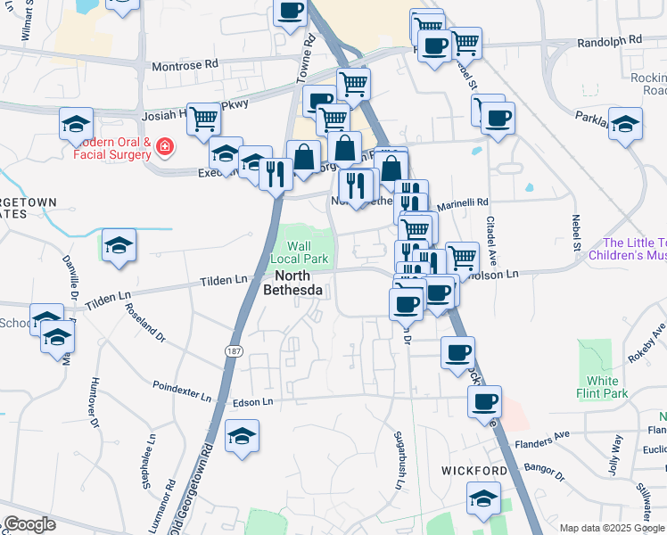 map of restaurants, bars, coffee shops, grocery stores, and more near 5809 Nicholson Lane in North Bethesda