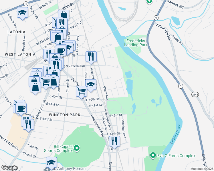 map of restaurants, bars, coffee shops, grocery stores, and more near 3827 Glenn Avenue in Covington
