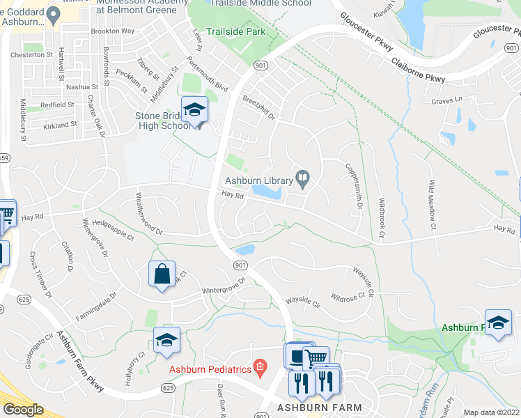 map of restaurants, bars, coffee shops, grocery stores, and more near 43359 Chokeberry Square in Ashburn