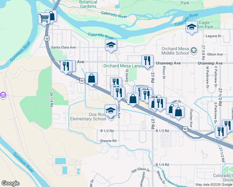 map of restaurants, bars, coffee shops, grocery stores, and more near 2674 U.S. 50 in Grand Junction