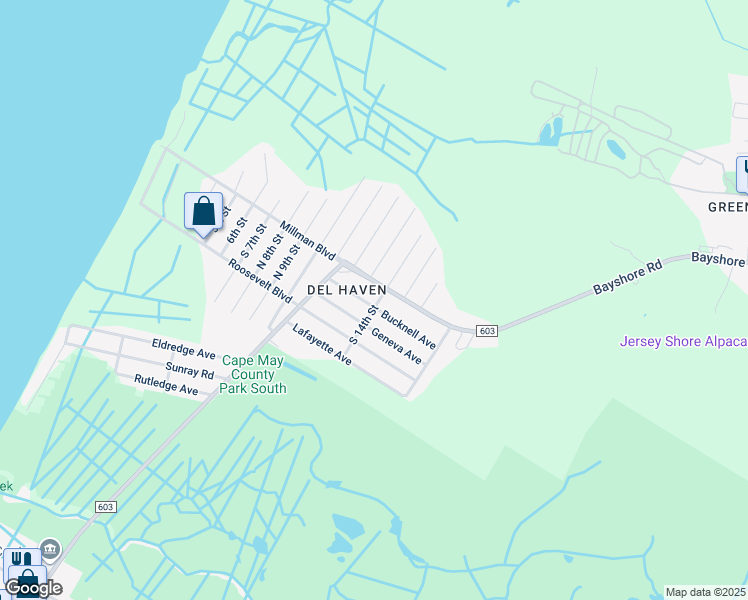 map of restaurants, bars, coffee shops, grocery stores, and more near 18 Bucknell Avenue in Cape May County