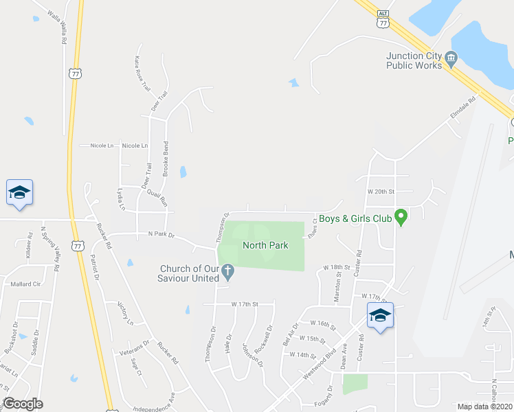 map of restaurants, bars, coffee shops, grocery stores, and more near 2006 Thompson Drive in Junction City