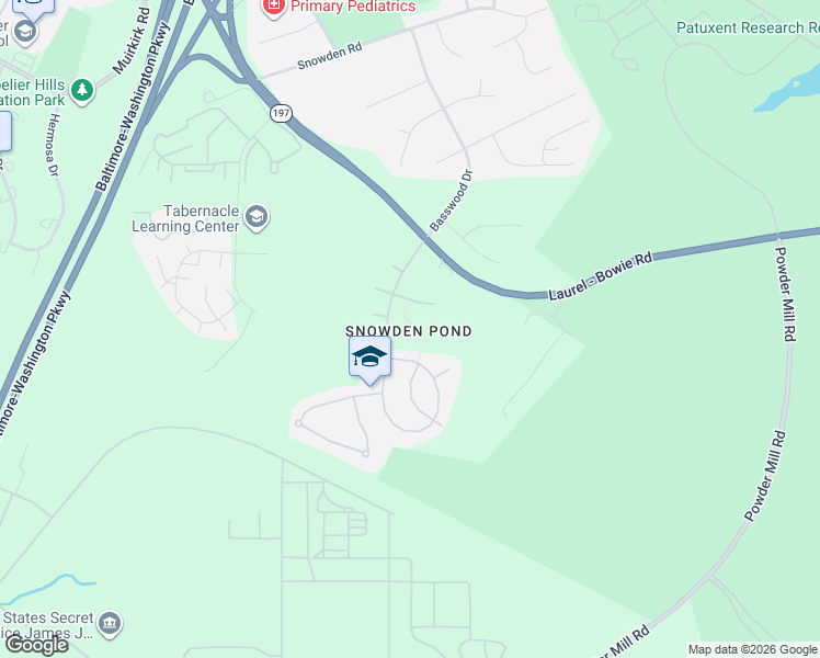map of restaurants, bars, coffee shops, grocery stores, and more near 11409 Snowden Pond Road in Laurel