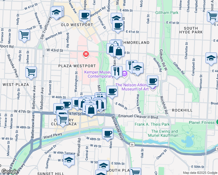 map of restaurants, bars, coffee shops, grocery stores, and more near in Kansas City