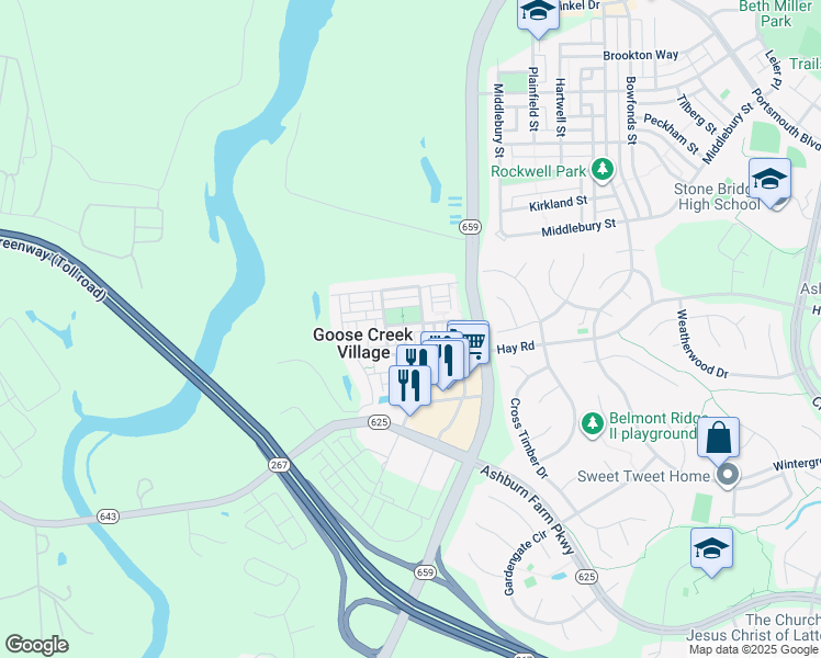 map of restaurants, bars, coffee shops, grocery stores, and more near 42743 Straloch Terrace in Ashburn