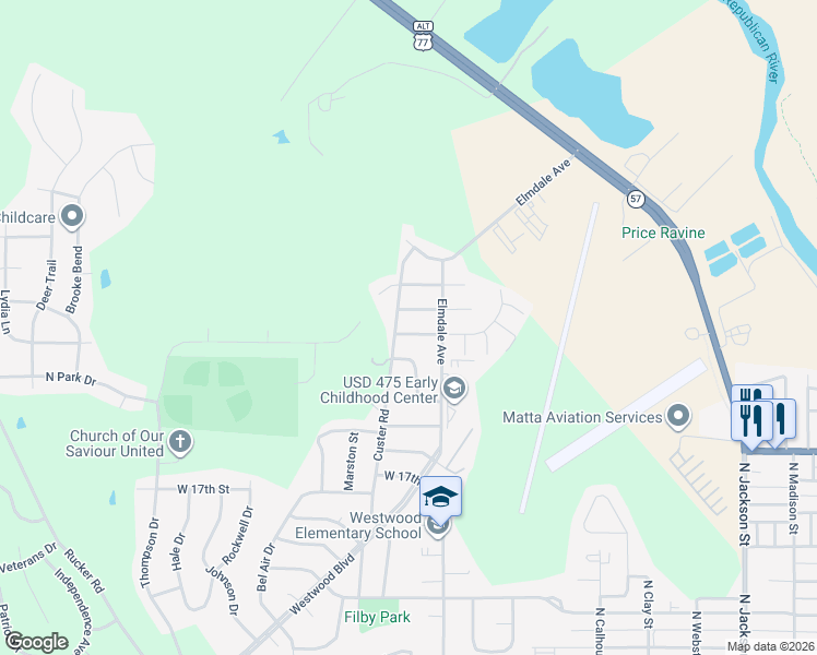 map of restaurants, bars, coffee shops, grocery stores, and more near 1221 West 19th Street in Junction City