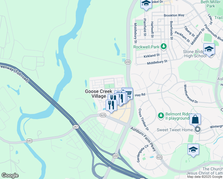 map of restaurants, bars, coffee shops, grocery stores, and more near 42743 Straloch Terrace in Ashburn