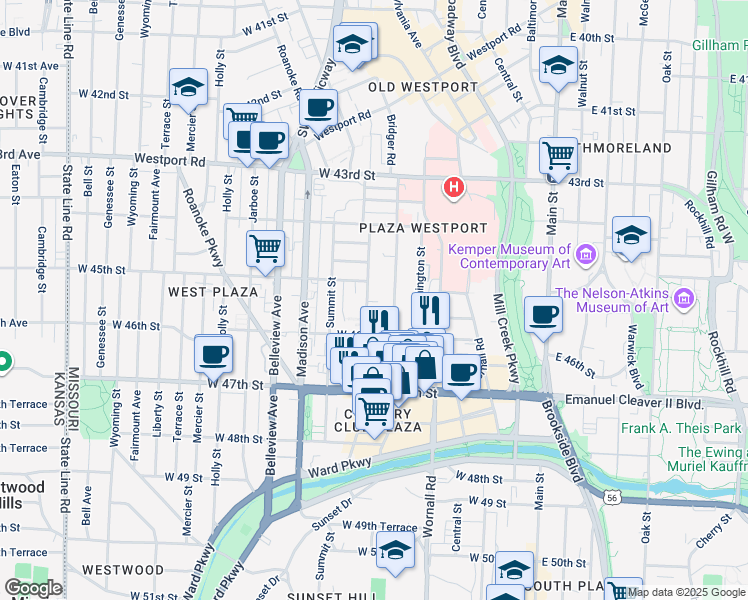map of restaurants, bars, coffee shops, grocery stores, and more near 4527 Jefferson Street in Kansas City