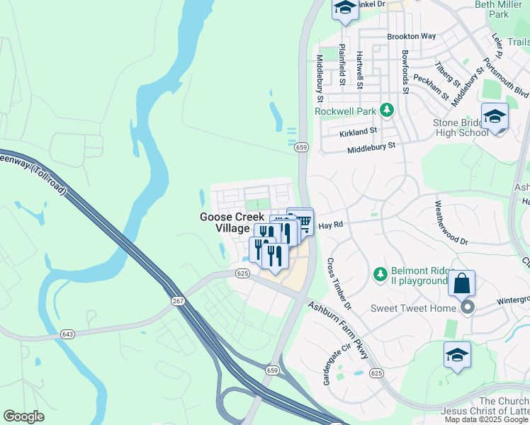 map of restaurants, bars, coffee shops, grocery stores, and more near 42747 Straloch Terrace in Ashburn