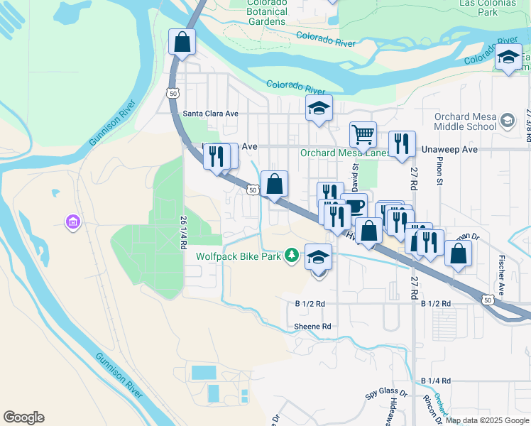 map of restaurants, bars, coffee shops, grocery stores, and more near 2009 Aspen Street in Grand Junction