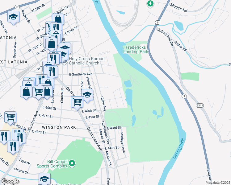 map of restaurants, bars, coffee shops, grocery stores, and more near 3802 Tracy Avenue in Covington