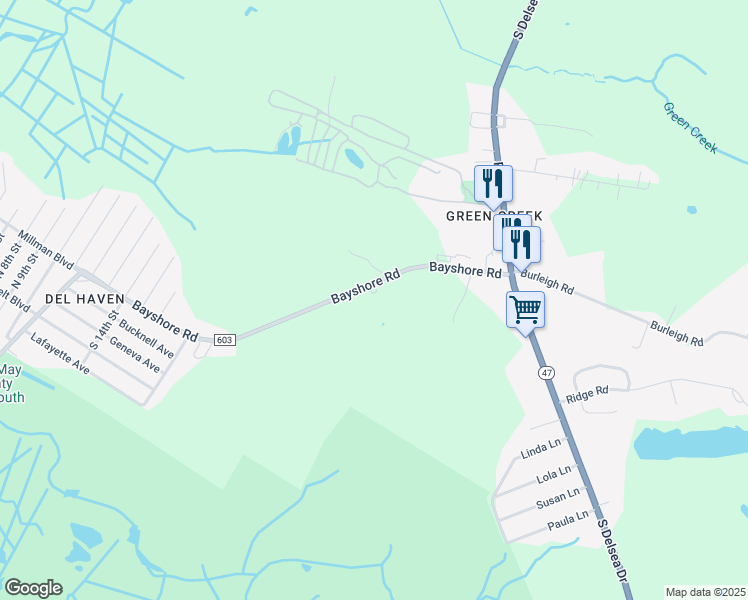 map of restaurants, bars, coffee shops, grocery stores, and more near 37 Bay Shore Road in Cape May
