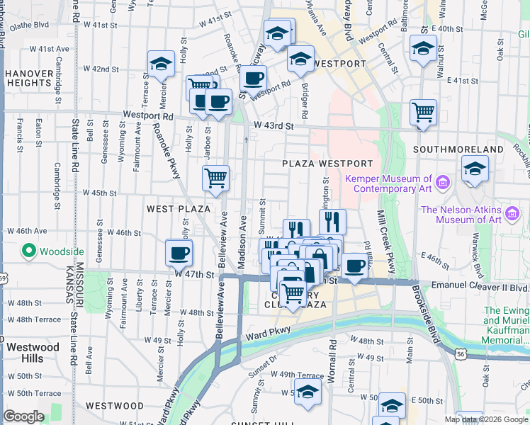 map of restaurants, bars, coffee shops, grocery stores, and more near in Kansas City