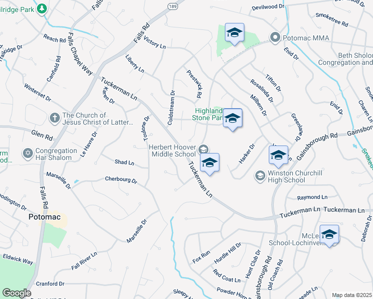 map of restaurants, bars, coffee shops, grocery stores, and more near 8803 Tuckerman Lane in Rockville