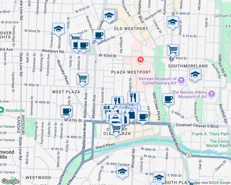 map of restaurants, bars, coffee shops, grocery stores, and more near 4527 Jefferson Street in Kansas City
