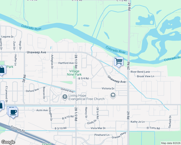 map of restaurants, bars, coffee shops, grocery stores, and more near 2862 Fall Creek Drive in Grand Junction