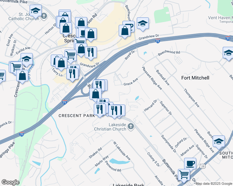 map of restaurants, bars, coffee shops, grocery stores, and more near in Fort Mitchell