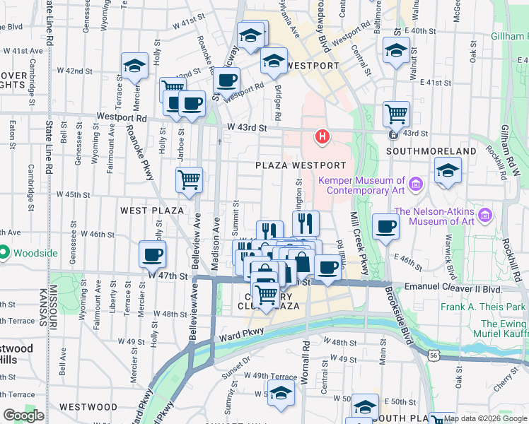 map of restaurants, bars, coffee shops, grocery stores, and more near 4527 Jefferson Street in Kansas City