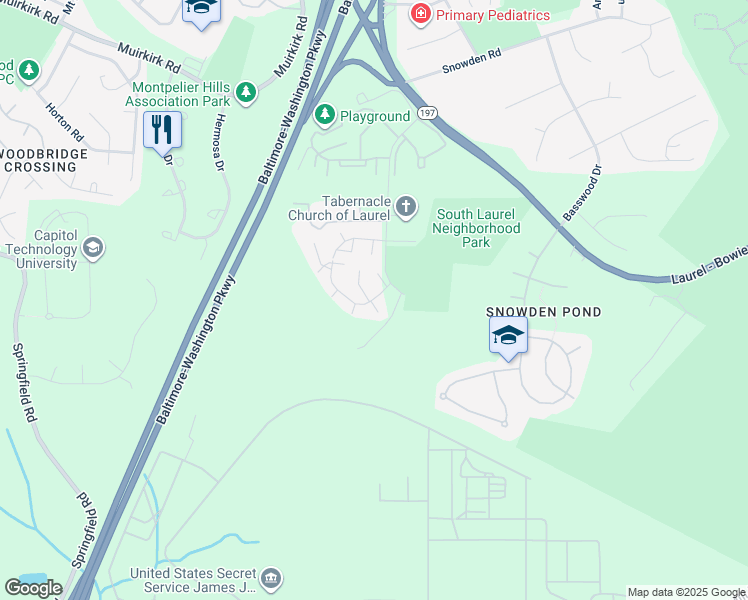 map of restaurants, bars, coffee shops, grocery stores, and more near 11350 Laurelwalk Drive in Laurel