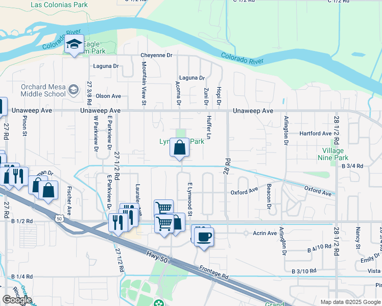 map of restaurants, bars, coffee shops, grocery stores, and more near 2783 Lexington Court in Grand Junction