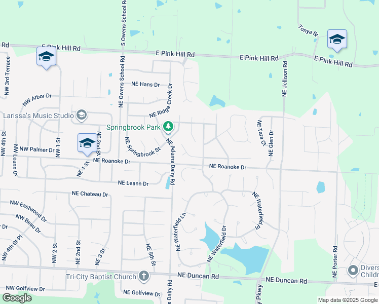 map of restaurants, bars, coffee shops, grocery stores, and more near 805 Northeast Hunter's Road in Blue Springs