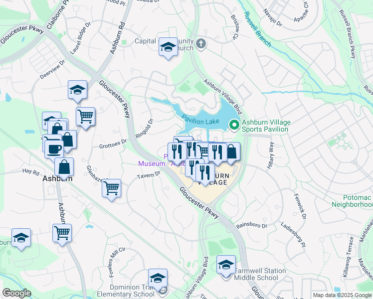 map of restaurants, bars, coffee shops, grocery stores, and more near 44098 Natalie Terrace in Ashburn