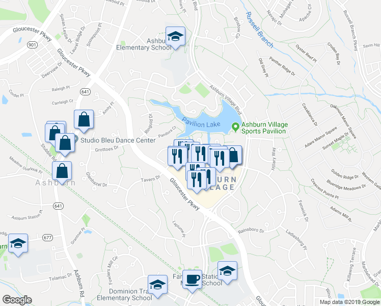 map of restaurants, bars, coffee shops, grocery stores, and more near 44104 Natalie Terrace in Ashburn