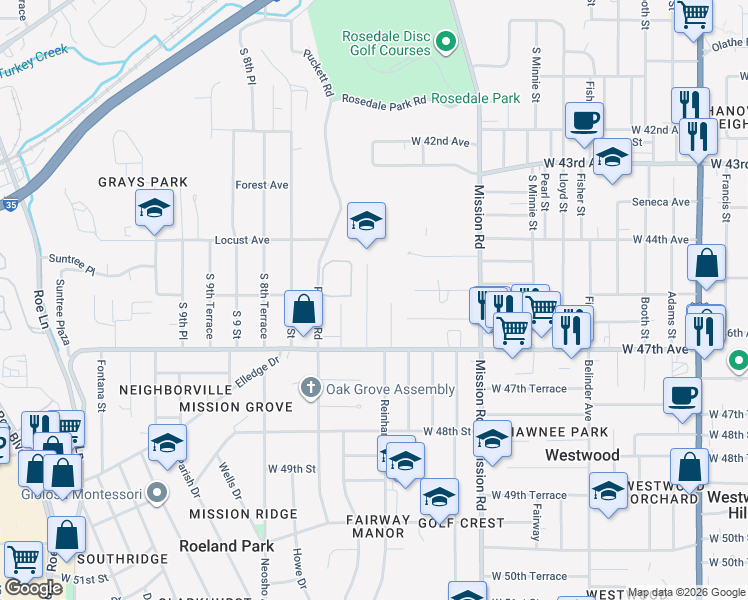 map of restaurants, bars, coffee shops, grocery stores, and more near 3101 South 7th Street in Kansas City