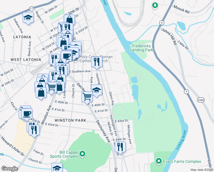 map of restaurants, bars, coffee shops, grocery stores, and more near 3827 Glenn Avenue in Covington