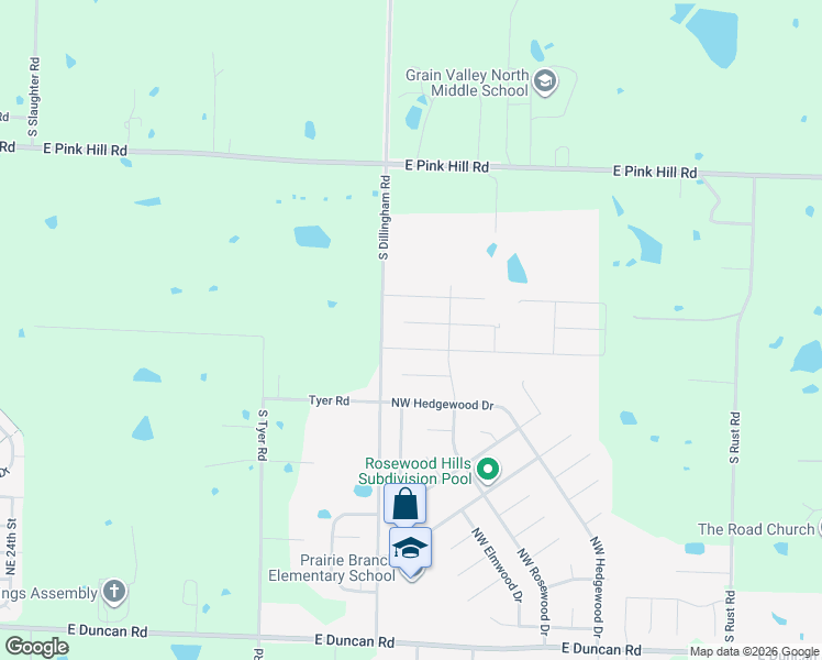 map of restaurants, bars, coffee shops, grocery stores, and more near 1312 Northwest Brentwood Drive in Grain Valley