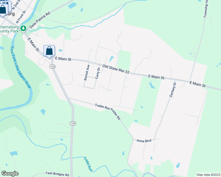 map of restaurants, bars, coffee shops, grocery stores, and more near 255 Winding Trail Drive in Williamsburg