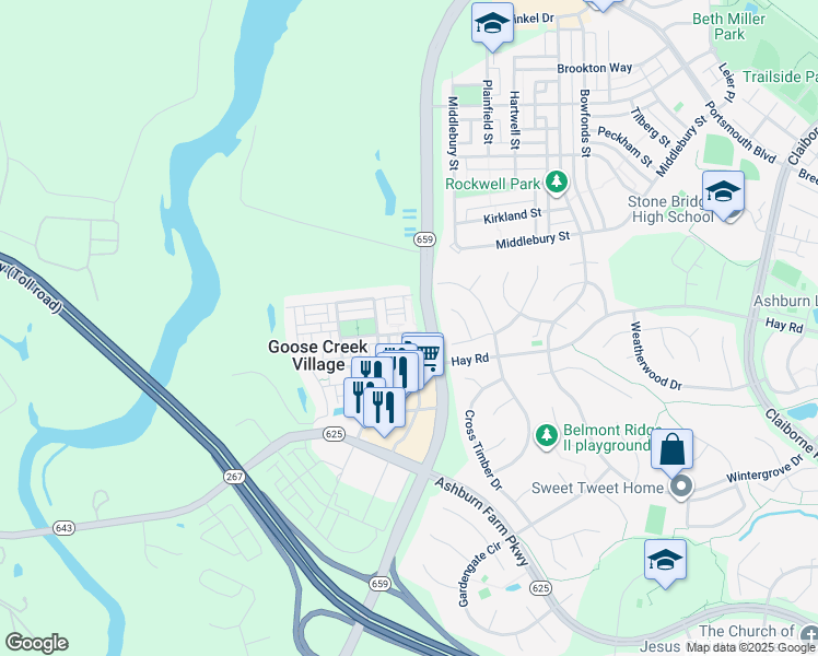map of restaurants, bars, coffee shops, grocery stores, and more near 42812 Lauder Terrace in Ashburn