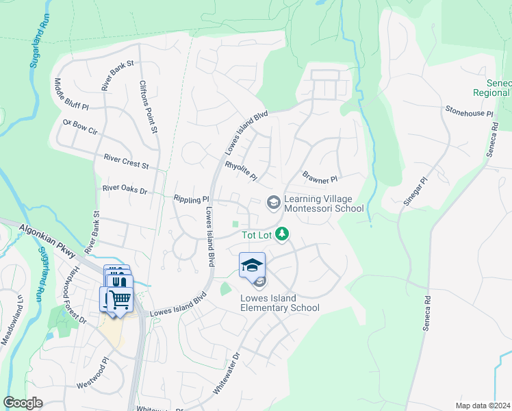 map of restaurants, bars, coffee shops, grocery stores, and more near 20516 Willoughby Square in Sterling