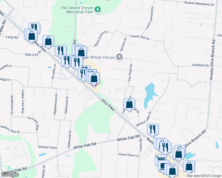 map of restaurants, bars, coffee shops, grocery stores, and more near 20 McArthur Drive in Amelia