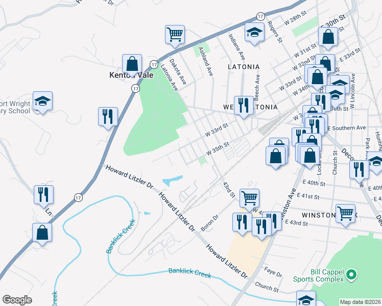 map of restaurants, bars, coffee shops, grocery stores, and more near 3315 Carlisle Avenue in Covington