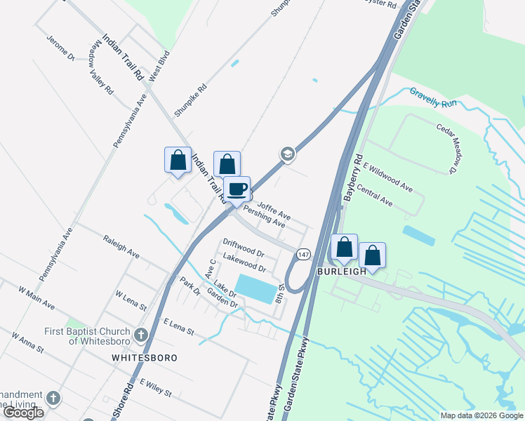 map of restaurants, bars, coffee shops, grocery stores, and more near 1258 U.S. 9 in Middle Township