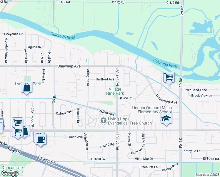 map of restaurants, bars, coffee shops, grocery stores, and more near 2845 Lexington Lane in Grand Junction