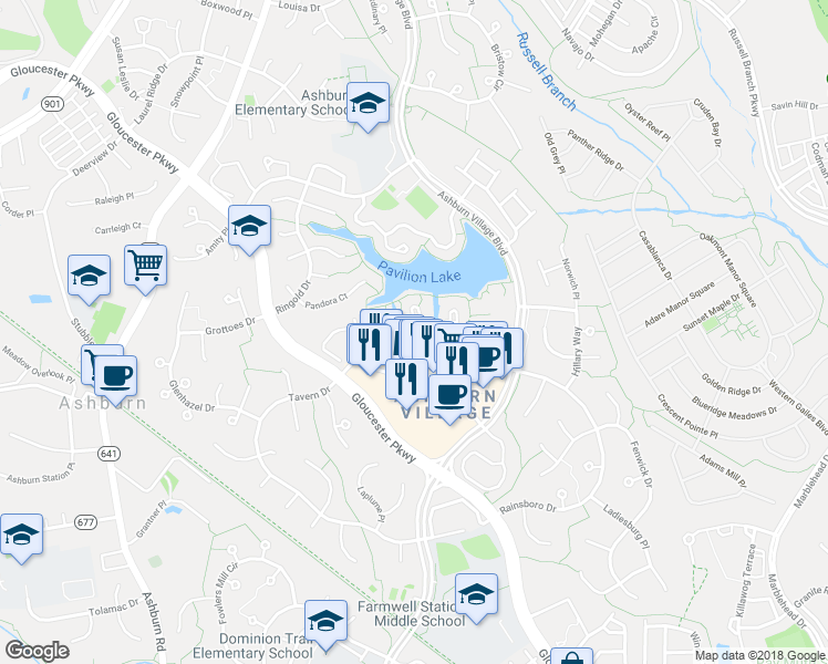 map of restaurants, bars, coffee shops, grocery stores, and more near 20639-20699 Cornstalk Terrace in Ashburn