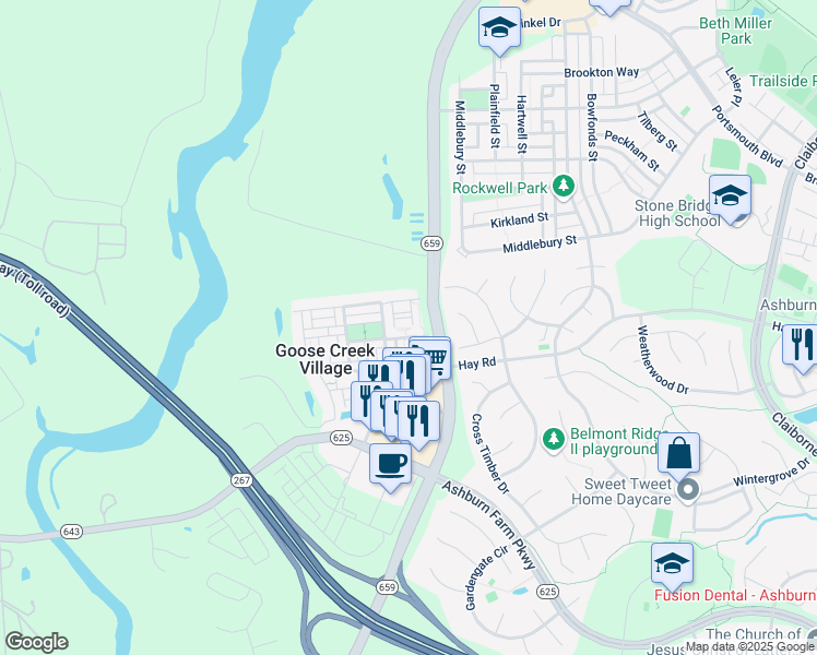map of restaurants, bars, coffee shops, grocery stores, and more near 42780 Lauder Terrace in Ashburn
