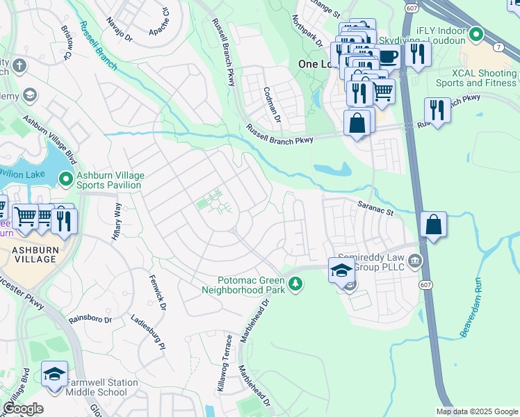 map of restaurants, bars, coffee shops, grocery stores, and more near 20606 Rosewood Manor Square in Ashburn