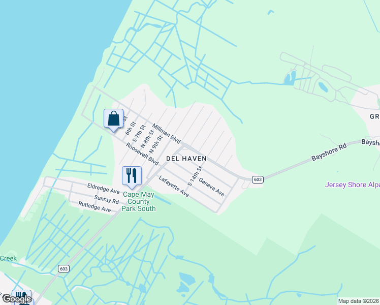 map of restaurants, bars, coffee shops, grocery stores, and more near 404 Millman Boulevard in Villas