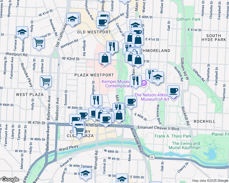 map of restaurants, bars, coffee shops, grocery stores, and more near in Kansas City