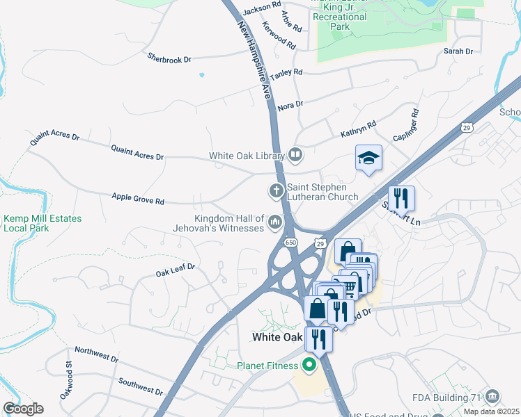 map of restaurants, bars, coffee shops, grocery stores, and more near 806 Milestone Drive in Silver Spring