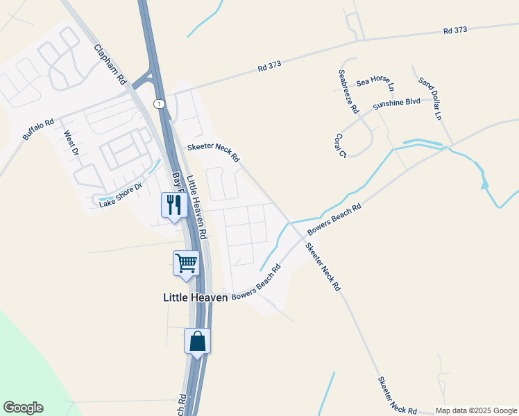 map of restaurants, bars, coffee shops, grocery stores, and more near 740 East Front Street in Frederica