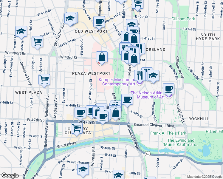 map of restaurants, bars, coffee shops, grocery stores, and more near in Kansas City