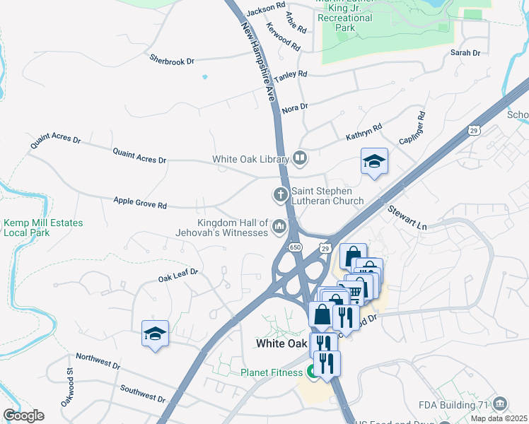map of restaurants, bars, coffee shops, grocery stores, and more near 806 Milestone Drive in Silver Spring