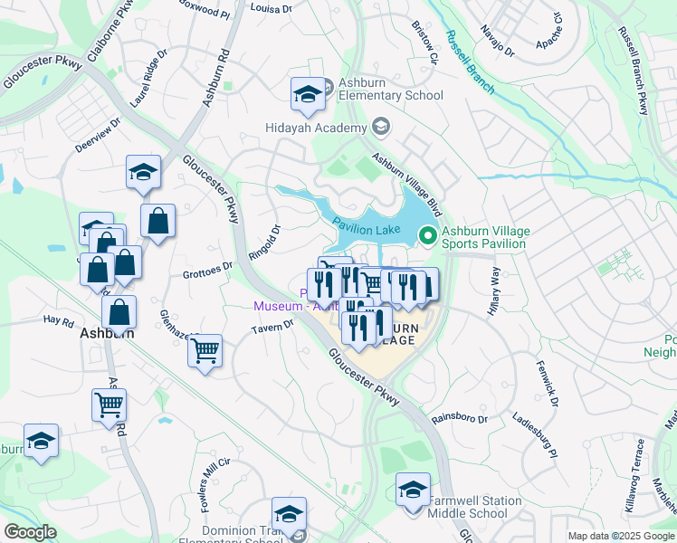 map of restaurants, bars, coffee shops, grocery stores, and more near 44096 Natalie Terrace in Ashburn