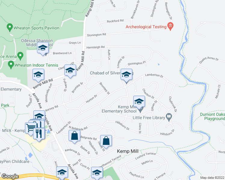 map of restaurants, bars, coffee shops, grocery stores, and more near 611 Lamberton Drive in Silver Spring